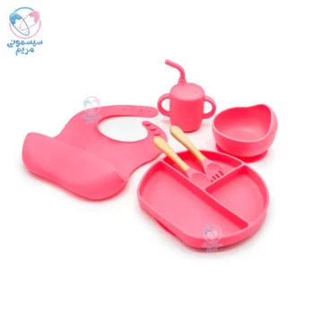 ظرف غذا تمام سیلیکون چسبان 6 تیکه سرخابی