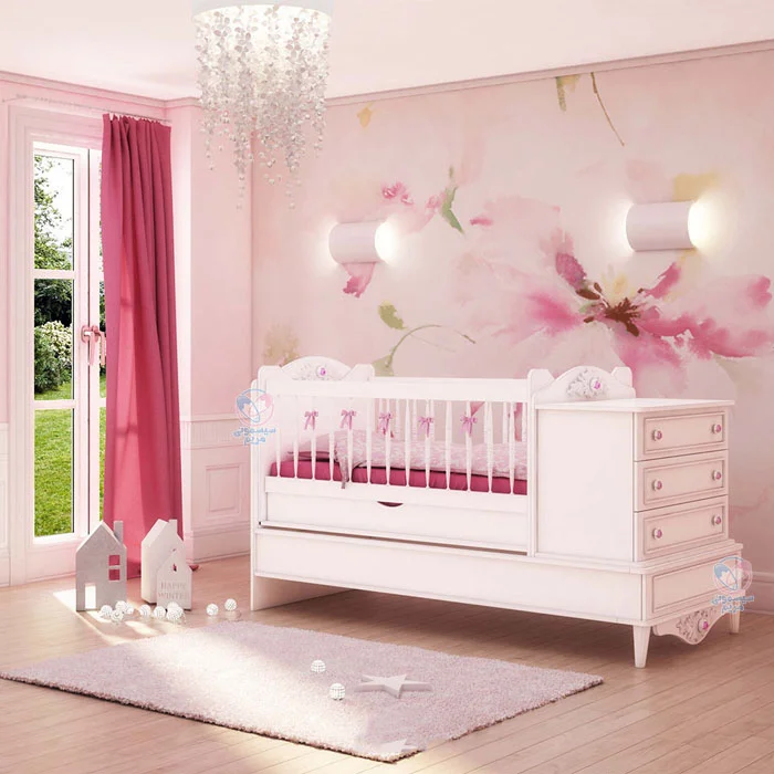 تخت نوزاد بامبینو مدل نیو رز قابل تنظیم در دو حالت ثابت و متحرک