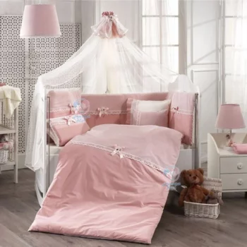 سرویس خواب 9 تکه مامی شاپ MOMISHOP UMAY توردار M8028 صورتی