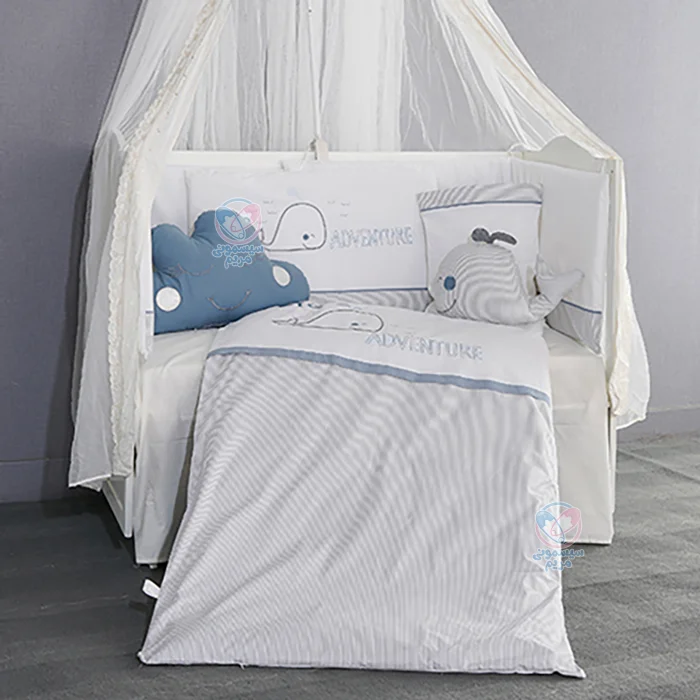 سرویس خواب ۸ تکه شو بیبی طرح دولفین تهیه شده از پارچه نخ و پنبه با لطافت بالا