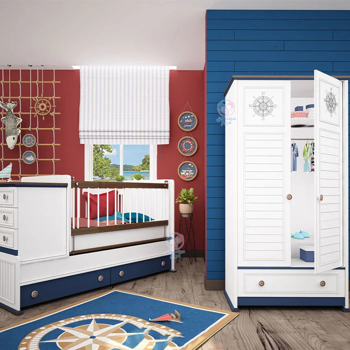 کمد نوزاد بامبینو طرح کاپیتان مجهز به آویز لباس، طبقات بالا و پایین و یک کشو جادار