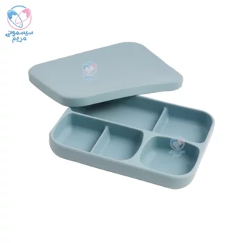 بشقاب مقسم سیلیکونی درب دار آبی