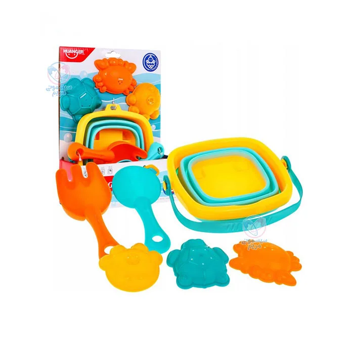 محصولی با ۳ قالب به شکل خرچنگ، ماهی و لاکپشت، سطل تاشو و ابزار ماسهبرداری