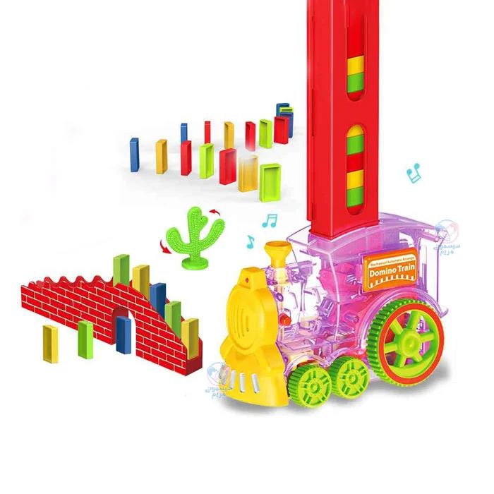 پکی کامل شامل 80 عدد دومینو با رنگهای متنوع، ساشه بارگیری، لوکوموتیو، پل پلاستیکی و کاکتوس