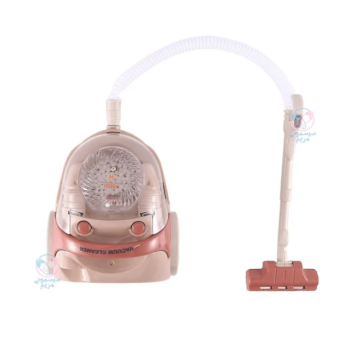 محصولی با طراحی جذاب و رنگارنگ، شامل یک جارو برقی کوچک و سبک که با باتریهای قابل تعویض کار میکند.