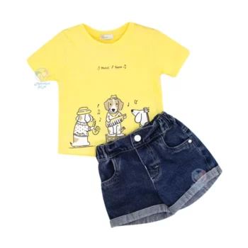 تیشرت و شلوارک پاپو Papo طرح Zaniar 305034 لیمویی