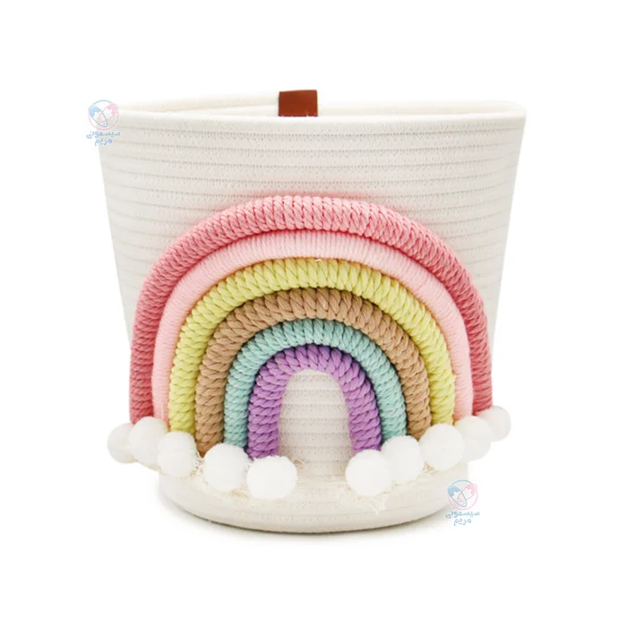 جا دستمال و سطل کنفی رنگین کمان ساختهشده از کنف باکیفیت