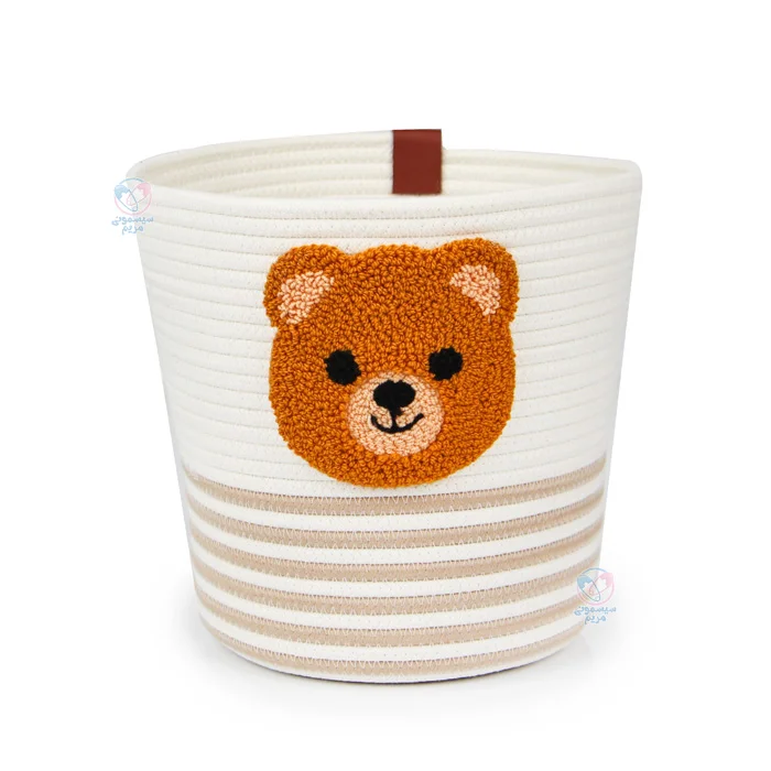 سطل و جا دستمال کنفی خرس تدی با طراحی کودکانه و شاد