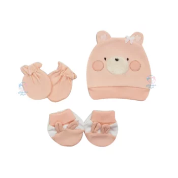 ست کلاه و دستکش و پاپوش خرس لپ گلی پاپو 163078 Papo گلبهی