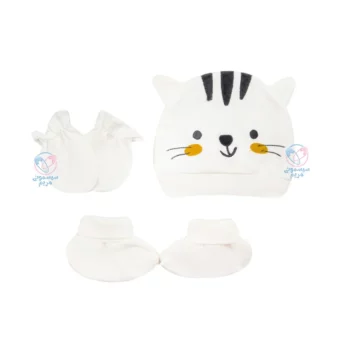 ست کلاه و دستکش و پاپوش گربه پاپو 163076 Papo سفید
