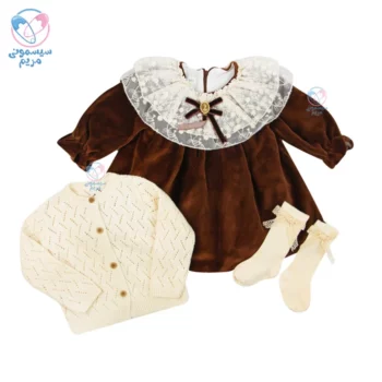 ست سه تیکه سارافن مخمل و کت بافت نوی نوی Noy Noy 9304